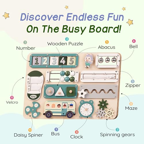 Image of KALOTOYS Large Montessori Busy Board for Baby & Toddlers 1-3 - 17-Inch Wooden Sensory Activity Board - Fine Motor Skills & Early Learning Educational Toy for 1 2 3 Year Old, Travel Friendly & Safe