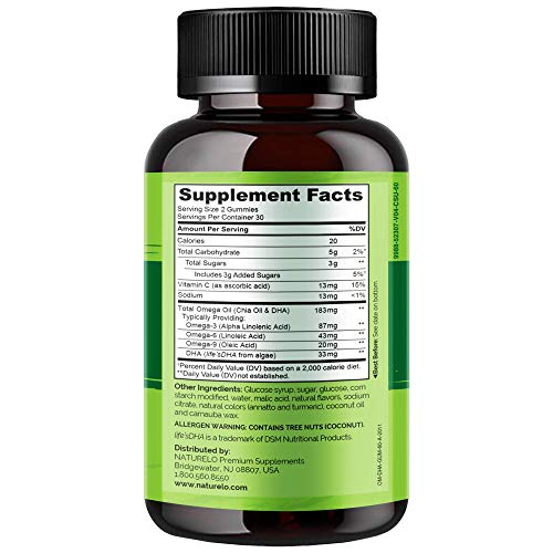 Naturelo Vegetarian Dha And Omega 3 Supplement From Algae And Chia Seed Oil For Heart, Brain And Joint Health - No Fish, Gelatin, Or Artificial Sweeteners - 60 Gummies #TOP2