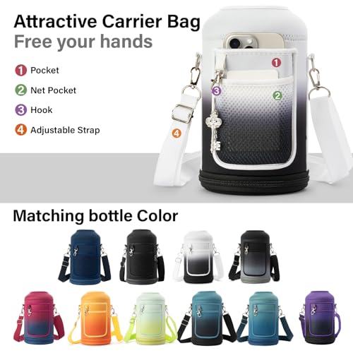1 Gallon Insulated Water Bottle | Upgraded Thickened Stainless Steel Metal Portable Sports Large Water Jug for Gym and Hiking with Carrier Bag, Handle Strap | BPA-Free 128 oz