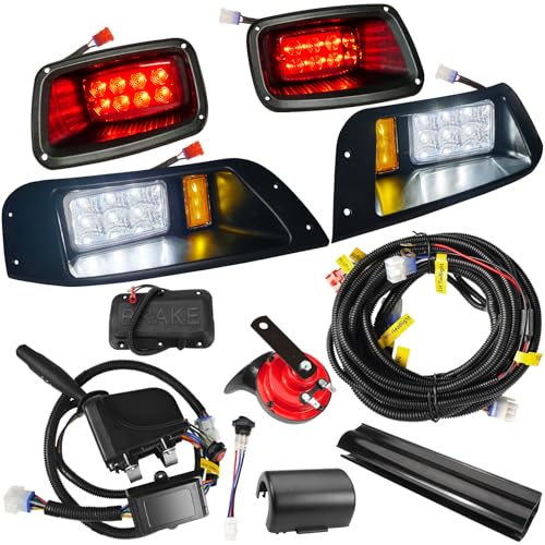 EZGO LED Headlight Tail Light Kit Golf Cart Headlight Taillight Kit for EZGO TXT 1996-2013 Gas&Electric LED Headlight Taillight Kit with Turn Signal Kits Horn Brake Pad Wire Harness Taillight 12V