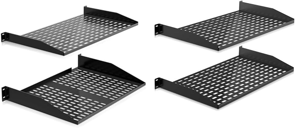 Pyle 19-Inch 1U+2U Server Rack Shelves Bundle with 2-Pc 1U Vented Shelves for Electronics and Recording Studio Gear
