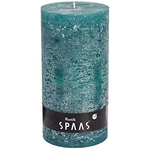 SPAAS Bougie Pilier rustique non-parfumée 100/200 mm, ± 120 heures - vert émeraude
