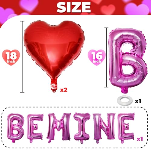 Image of Valentines Day Balloons Decoration, Be Mine and Red Heart Letter Balloons Banner Valentine Balloon Banners for Sweetest Valentine's Day Romantic Be Mine Party Decorations