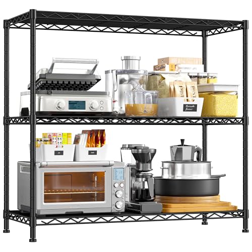 DurayLoly 35.4" W Storage Shelves, 3 Tier Adjustable Metal Shelving Unit Heavy Duty Steel Wire Rack for Kitchen,Laundry,Pantry,Office,Garage, Closet,Black(35.4" Wx13.9 Dx35.4 H)