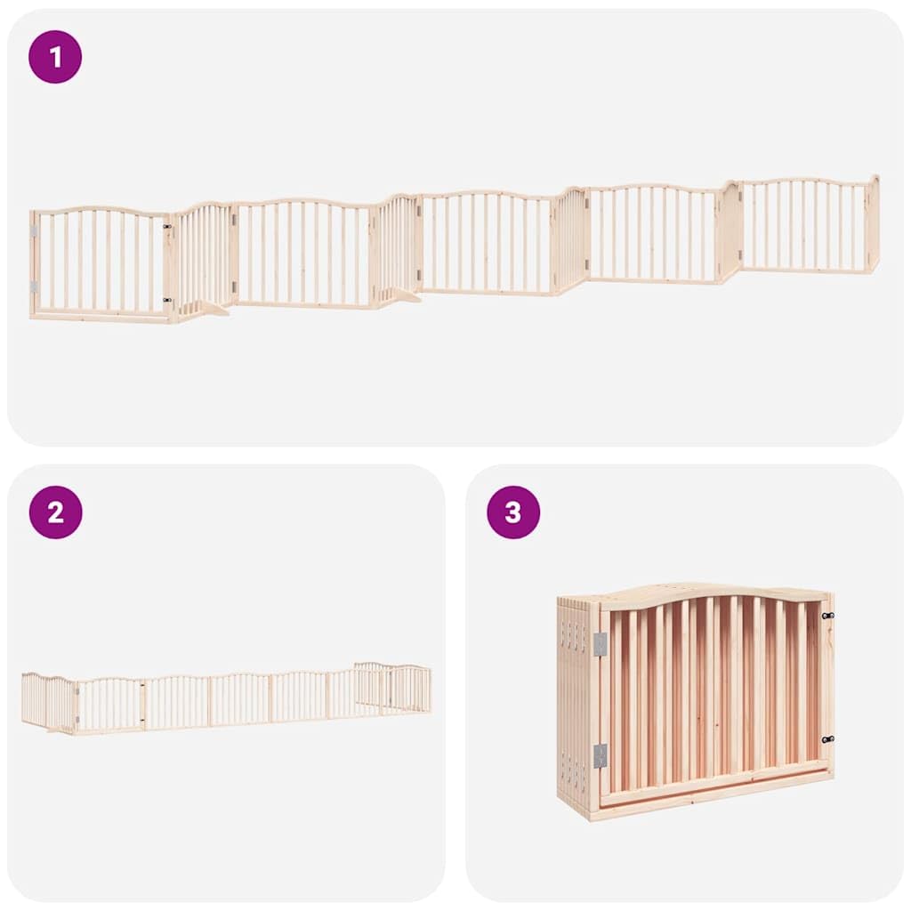 10-TLG. Puerta plegable para perros de madera de álamo de 800 cm con puerta y patas de apoyo, independiente para interior y exterior, protección segura para cachorros y perros pequeños