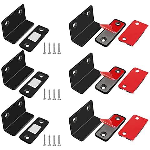 Cabinet Magnetic Catch L-Shaped Jiayi 6 Pack Ultra Thin Cabinet Door Magnetic Catch for Drawer Magnets Adhesive Cabinet Latch Magnetic Closures for Kitchen Closet Door Closing Magnetic Catch Black Cover