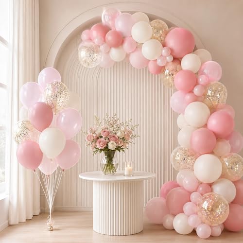 Image of Pink and Gold Balloons, 50 Pcs 12 Inch Double Stuffed Dusty Pink