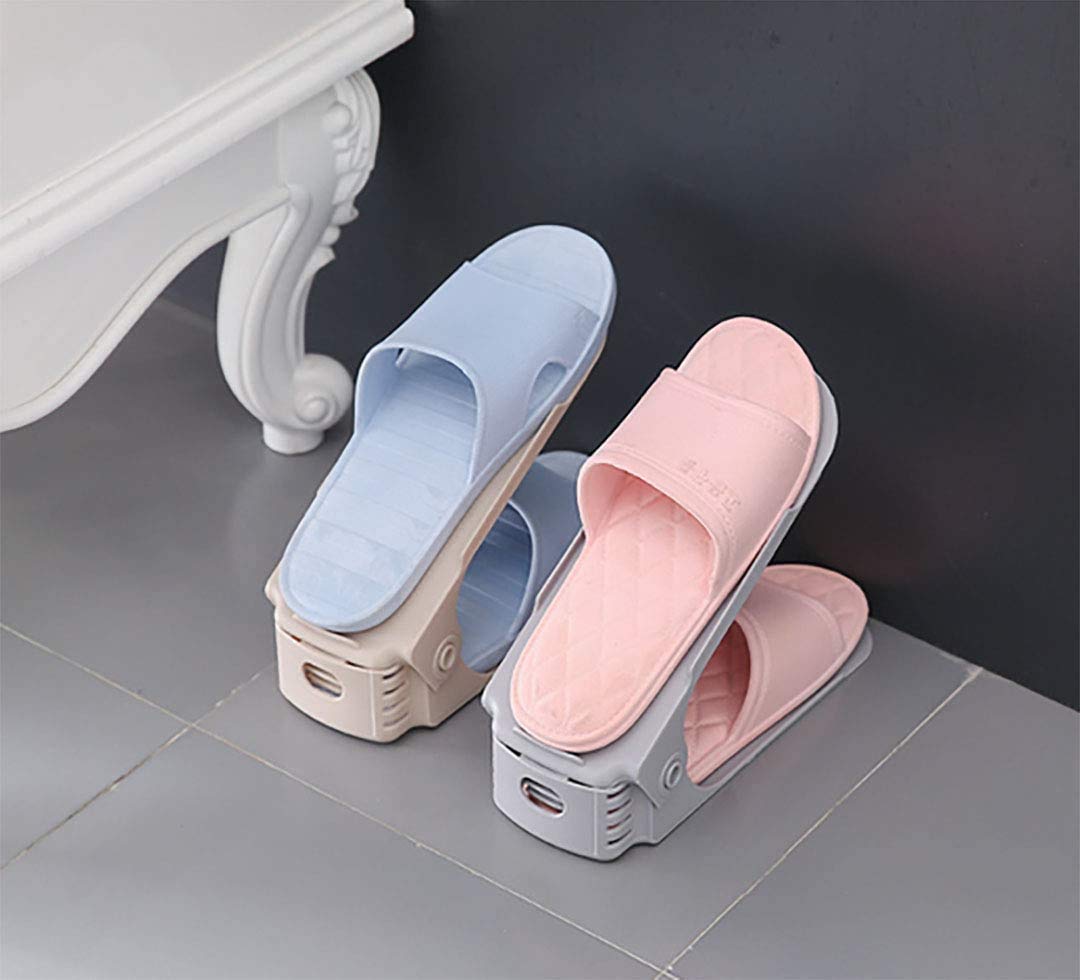 2V BROTHERS 2Pcs Shoe Rack Storage Organizer For Closet, Adjustable Heights Space Saver Slot, Large Ventilated Base Stacker Shoes Holder, High Heels Secure Docking and Backstop (2)