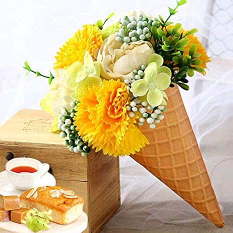 Amazon 母の日 カーネーション 花コラボ ケーキ洋菓子 花とスイーツ シャボンフラワー ソープフラワー アレンジメント 母の日のプレゼント フラワーギフト アイスクリームフラワー イエロー 造花 オンライン通販