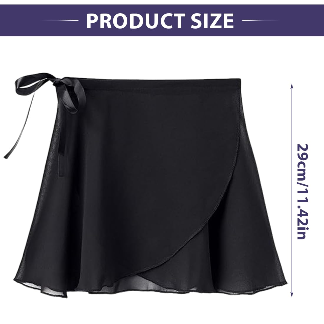 Falda de Ballet niña Chiffon, transpirable, suave, cintura ajustable, negro, gimnasia
