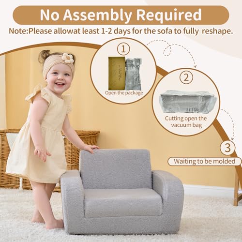 KidBloom 3-in-1 Toddler Couch, Toddler Chairs Comfy 2-3 Years Old, Gray by KidBloom - Image 2