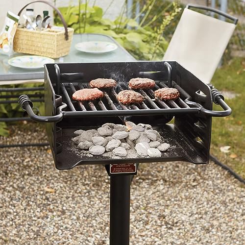 Pilot Rock Park Style Heavy Duty Steel Outdoor BBQ Charcoal Grill with Cooking Grate and 360 Degree Swivel Post for Camping or Backyard, Black