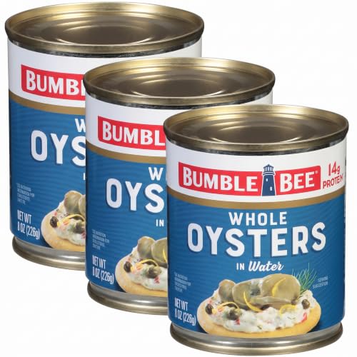 Bumble Bee Premium Select Whole Canned Oysters, 8 oz Can - Ready to Eat - 14g Protein per Serving - Gluten Free (Pack of 3)