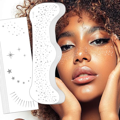 Glitzer Sommersprossen Tattoo 12 Stück Temporary Silber Freckles Gesichtstattoo Wasserdichte Glitzer Gesicht Tattoos für Frauen Karneval Festival Make Up Accessoires