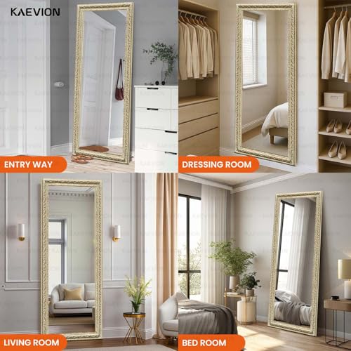 Image of Gold Full-Length Mirror, 5.25 ft Ornate Vintage Framed Wall Mirror with 5mm HD Shatterproof Glass, 3-Way Hanging or Leaning Large Body Dressing Mirror for Bedroom, Living Room