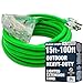 25-ft 14/3 Heavy Duty 3-Outlet Lighted SJTW Indoor/Outdoor Extension Cord by Watt's Wire - Green 25' 14-Gauge Grounded 15-Amp Three-Prong Power-Cord (25 foot 14-Awg)