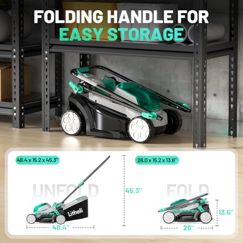 Litheli 20V 13" Cordless Lawn Mower, Electric Lawn Mowers for Garden, Yard and Farm, 5 Heights, with Brushless Motor, 4.0Ah Battery & Charger Included