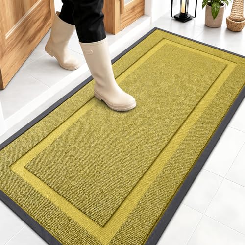 Image of OLANLY Front Door Mat Indoor Outdoor Entrance, Waterproof All-Season, All-Weather Doormat, Sturdy Natural Rubber, Low Profile, Easy Clean Patio Porch Entryway Mat, 47x23, Lime Green