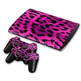 skin ps3 super slim plantilla Nuevo y sellado Sony PS3 Playstation 3 Super Slim Skin Design Foils Pegatina Set - Pink Leopard Motivo