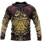 Viking Hoodie Sweatshirt Unisex 3D-Druck Langarm Casual Loose Kostüm Adult Pullover Für Männer Frauen, Herren Wikinger Tattoo Norse Mythologie 3D Print Hoodie Pullover,Hoodies,4XL