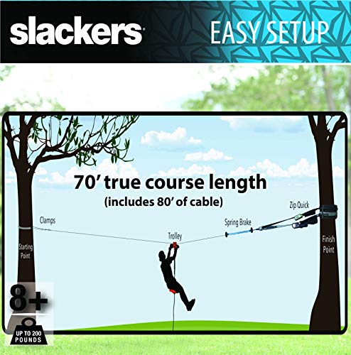 Slackers 70 Ft Hawk Series Zipline - Kids Zip Line Kit With Zip-Quick Install System - Great Zipline Kit For Kids And Teens - Recommended Ages 7+ #TOP5
