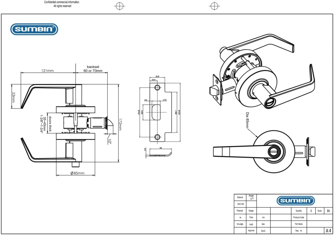 Ansi Grade 2 UL Fired Rated Commercial Heavy Duty Privacy Door Lever Lockset, ADA, Satin Chrome Finish
