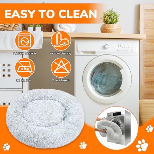 Pmueuff Hundebett Donut für Mittelgroße Haustiere, Flauschig Kuscheliges Katzenbett mit Waschbarem Bezug, Rund Hundekissen Rutschfestem Boden, Hundekorb Langer Plüsch Waschbar in 70cm