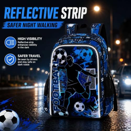 Image of AGSDON 3PCS Kids Backpack for Boys, 17 inch Football Backpacks with Lunch Box, Water Resistant and Lightweight Bookbag for Teenagers