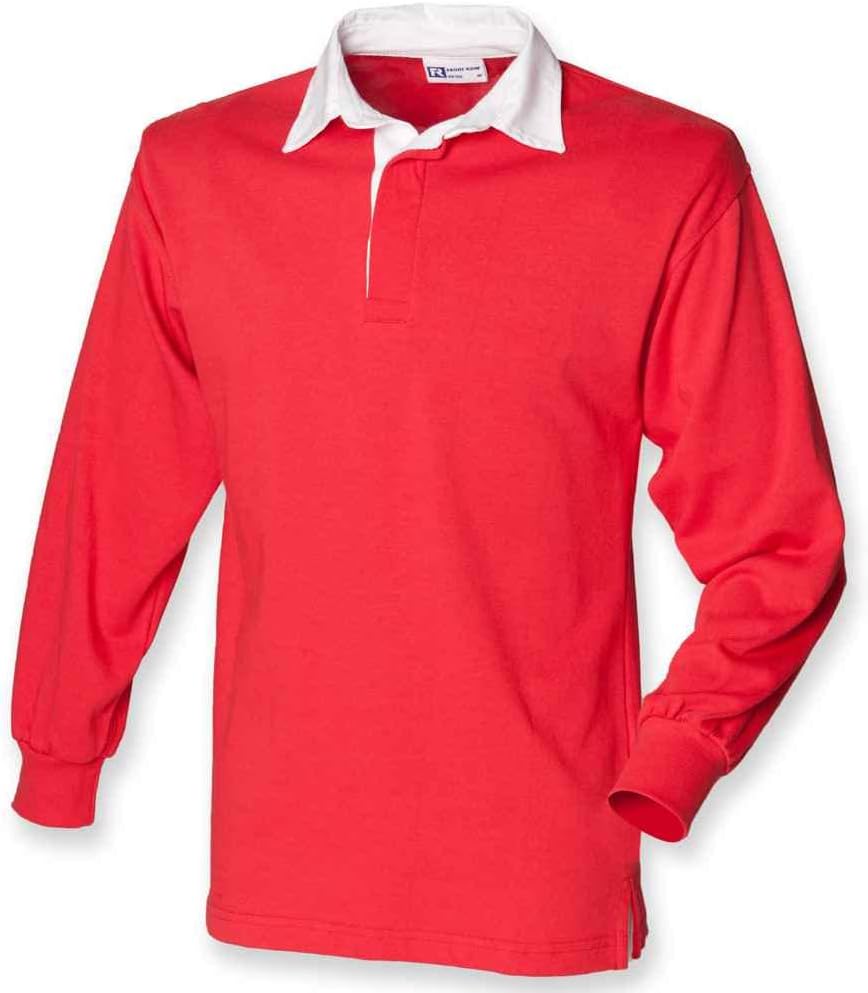 Front Row Long Sleeve Classic Rugby Shirt, 14 colours, Small to XXL - Red/White - M