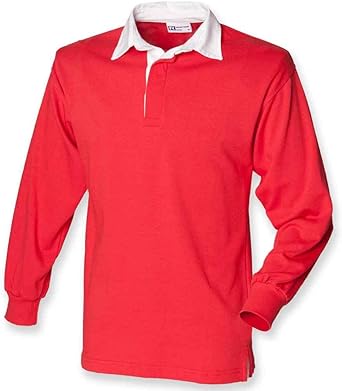 Front Row Long Sleeve Classic Rugby Shirt, 14 Colours, Small t - Red/White - 3XL