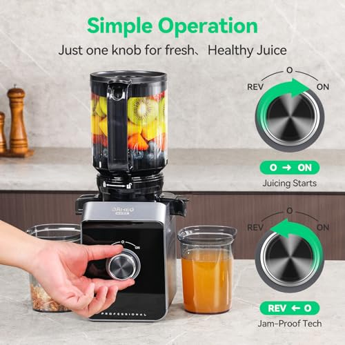 Image of Cold Press Juicer, ORMEO HOME Masticating Juicer Machines with 5.5 inch Large Feed Chute Fit Whole Vegetables & Fruits, with Pulp Seperation 99.6% Juice Purity, Quiet Motor Easy to Clean BPA Free