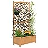 Safstar Raised Garden Bed with Trellis Indoor Outdoor Wood Elevated Plant Container with Diamond Shaped Trellis Drain Hole Above Ground Garden Bed for Vine Climbing Plants in Garden Balcony Yard