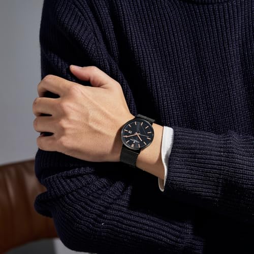 Image of London Fog Surrey Collection Analog Quartz Watch for Men with Round Textured Dial, Date Display Function, Stainless Steel Mesh Strap, Water Resistant - LFM10006