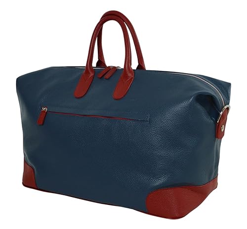 Miniatura 7 de Sport Leather Duffle Bag 038  Handmade to Order in Italy, Soft Pebble-Grain LEather  Luxury Travel Duffel Bag (BlackRed)