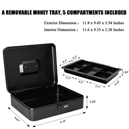 image for Jssmst X- Large Cash Box with Combination Lock - Durable Metal Cash Bo