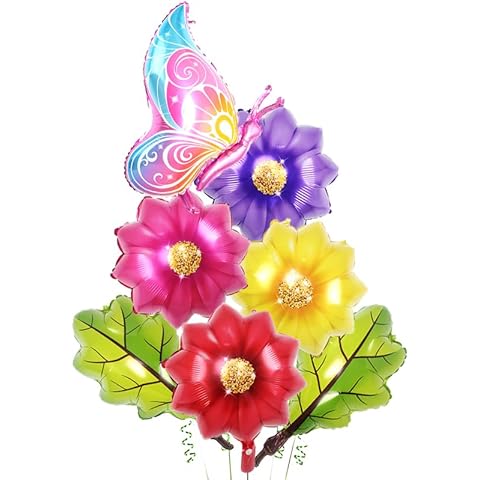 7 Pcs Pink Side Flying Butterfly Flower Foil Balloons Suit Butterfly Flower Theme Party Summer Theme Girl Birthday Party Wedding Party Decoration Supplies Cover