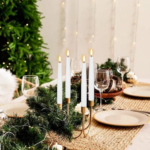 Image of Flameless Taper Candles, Real Wax Flickering Taper Candles Battery Operated with 6H Timer, 4 Pcs White LED Flameless Candlesticks for Halloween Christmas Holiday Wedding Decor
