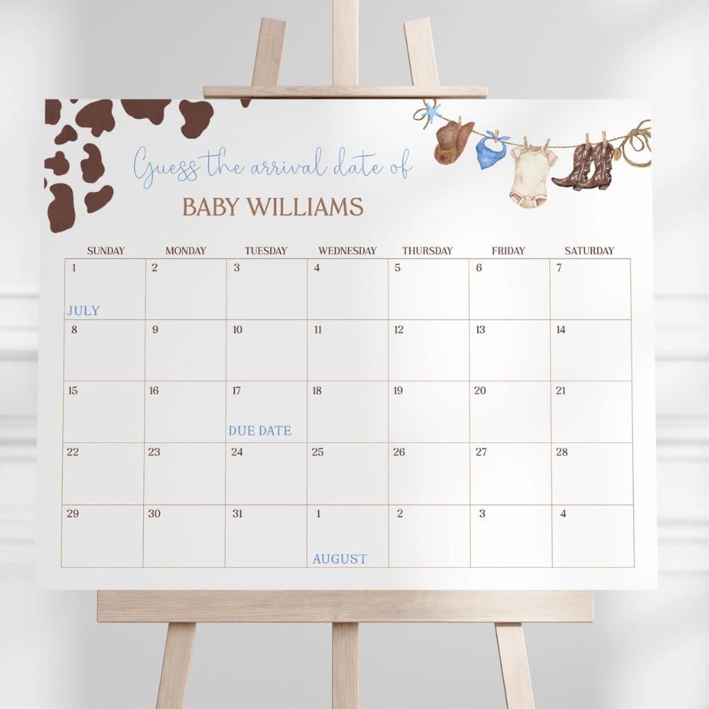 amazon-com-baby-shower-guess-the-due-date-cowboy-baby-shower-games-cowboy-baby-shower-due-date-calendar-editable-prediction-game-poster-printable-guess-the-due-date-cowboys-calendar-patio-lawn