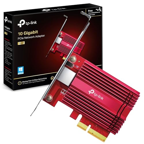 TP-Link TX401 10 Gigabit PCIe Network Card, PCI Express Network Adapter, Low-Profile and Full-Height Brackets, Supports Wins 11,10,8.1,8,7, Wins Servers RS 2022,2019,2016,2012 R2, Linux 10 G
