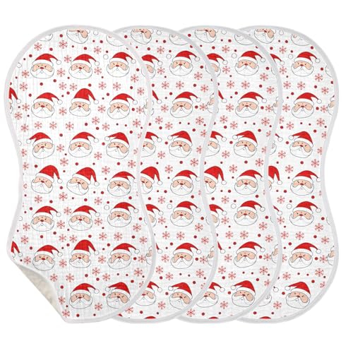 Santa Faces Pattern Baby Burp Cloths for Boys and Girls, Soft Muslin Spit Up Towels, 22"x11" Newborn Essentials for Feeding and Drooling, 4 Pack3