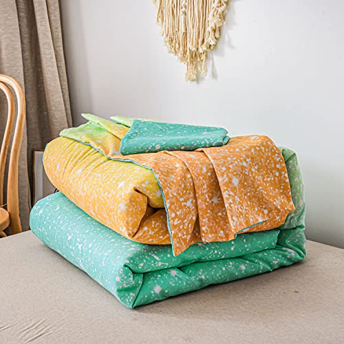 Holawakaka Kids Space Star Glitter Comforter Set Ombre Green & Orange Print Gradient Bedding Set Twin Size (Green Orange, Twin) #TOP7