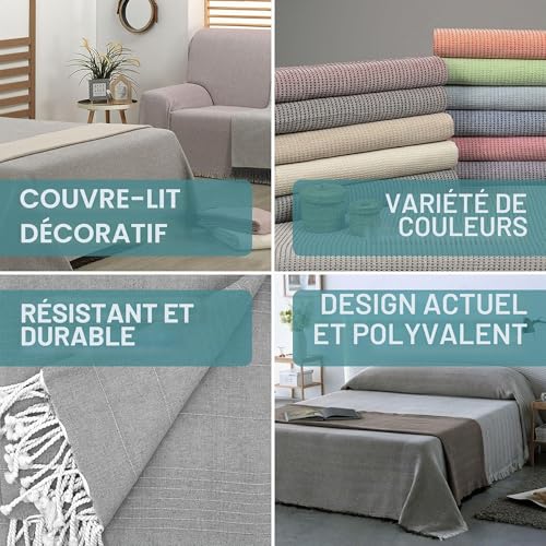 Couvre-lit 130x180 coton multifonction gris ECOMMERC3