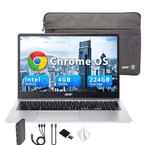 Acer Chromebook 315 15.6 FHD Laptop 4GB LPDDR4 RAM 224GB Storage(64GB eMMC & 160GB Docking Station Set) Intel Celeron N4500 Intel UHD Graphics Numeric Keypad HD Webcam Silver Chrome OS