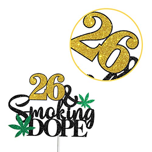 26 & Dope Cake Topper, Have a Dope Birthday Cake Decor, Happy 26th Birthday Cake Topper, Marijuana/Weed Birthday Party Decoration - Black & Gold Glitter 2 26 & Dope Cake Topper, Have a Dope Birthday Cake Decor, Happy 26th Birthday Cake Topper, Marijuana/Weed Birthday Party Decoration - Black & Gold Glitter - Image 3