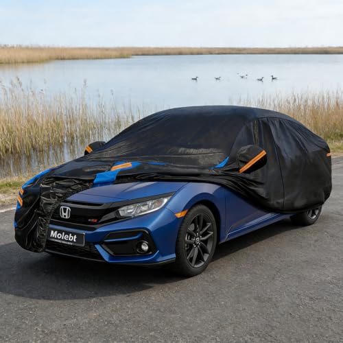 Image of Custom Fit Car Cover for Honda Civic Sedan & Coupe (1991-2026), Upgraded Waterproof All Weather Outdoor Auto Cover with Driver Door Zipper & Mirror Pockets, UV /Snow /Dust Protection