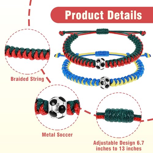 Mabor 2Pcs Soccer Bracelets, Adjustable Braided Football Bracelet Stylish Soccer Fans Accessories for Men Women Team Spirit Gifts - Thumbnail 3