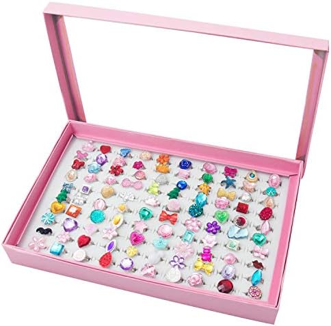 SOTOGO 100 Pieces Little Girl Rings Jewelry Rings Girl Pretend Play Rings and Dress up Rings, Little Girls Gift