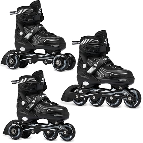 Patinaje en línea, Patines, triskate, 3 en 1 Croxer Optima tamaño Ajustable Negro tamaño 39 a 42 (24cm-26.5cm) cambiable Hombre Mujer Convertible Adulto niño niña Patines
