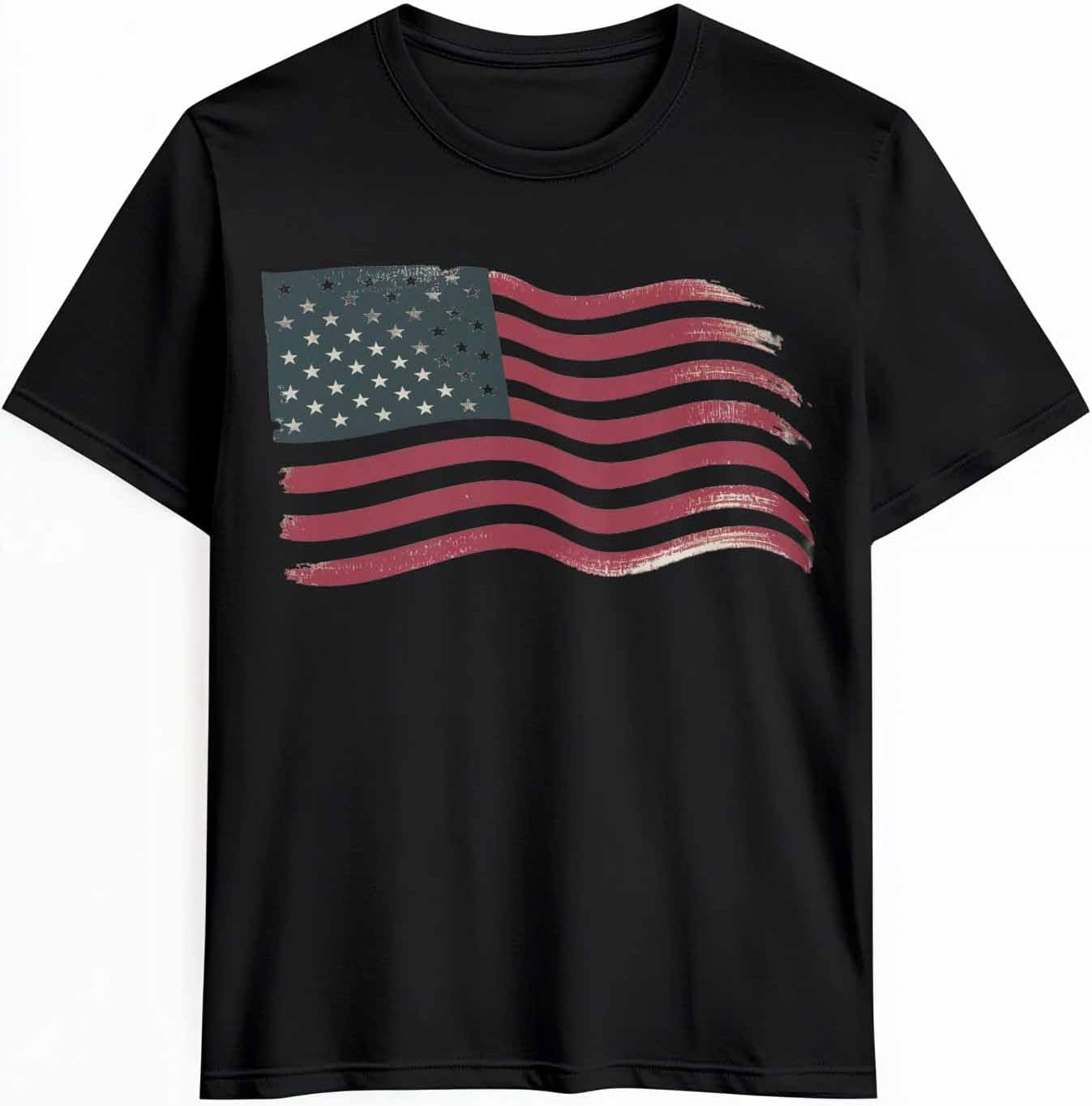 Men's T-Shirt American Flag Graphic Tees Cotton Short-Sleeve Casual Tops Patriotic Printed T-Shirt