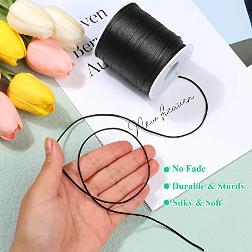 Satin Rattail Cord, Anezus Black Nylon Cord Silky Trim Beading String For Braided Bracelets, Pendants Necklace, Macrame Keychains, Lanyards, Drawstring Bags, Jewelry Making Crafts, Sewing Projects #TOP5